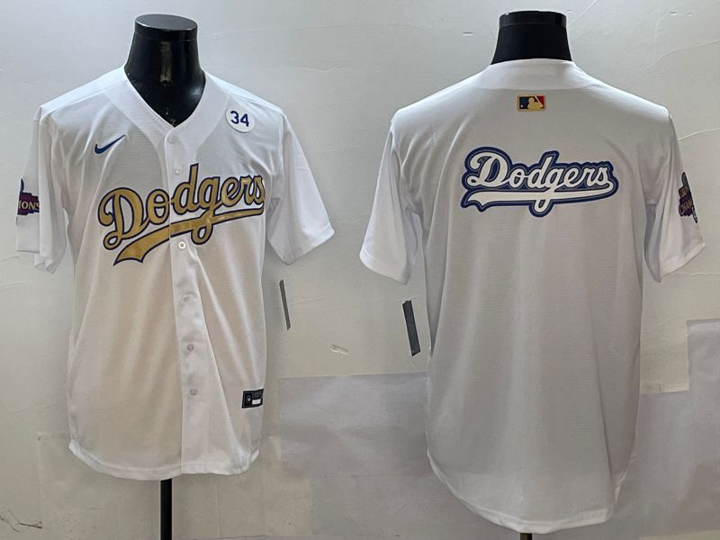 Men Los Angeles Dodgers Blank White Champion gold character 2025 Nike MLB Jersey style 16